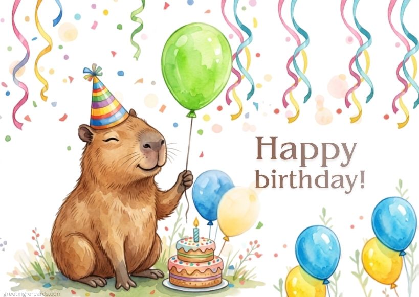 Cute Capybara Birthday E-Card - Free E-card no sign up