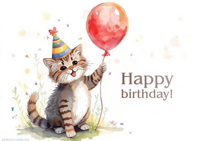 Cute Cat Birthday E-Card - Free E-card no sign up