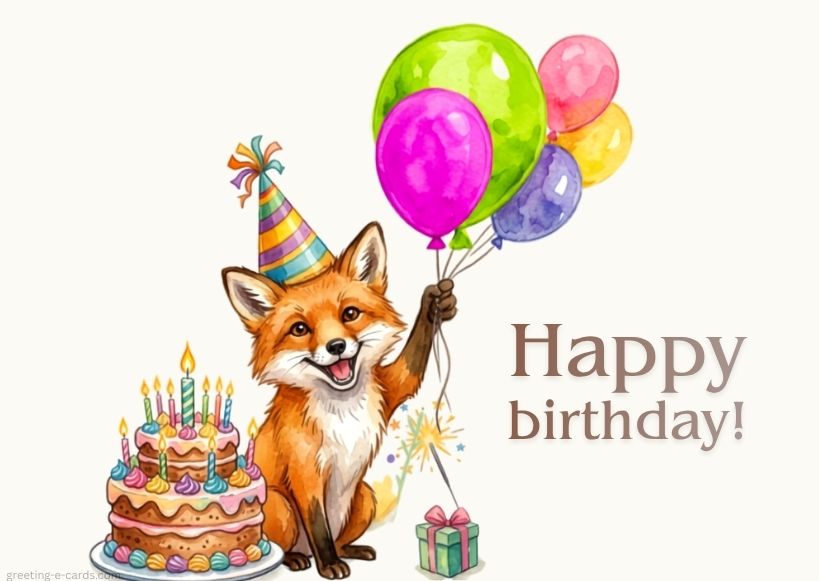 Cute Fox Happy Birthday E-Card - Free E-card no sign up