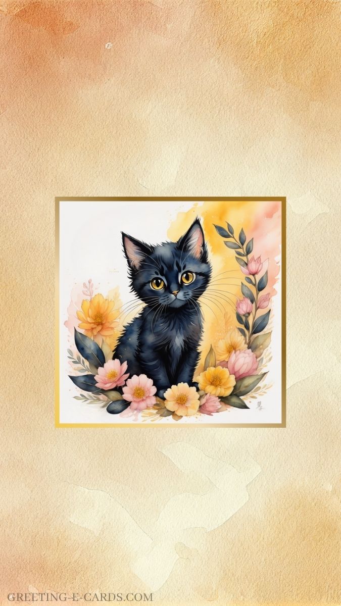 Cute Kitten with Flowers Birthday E-Card