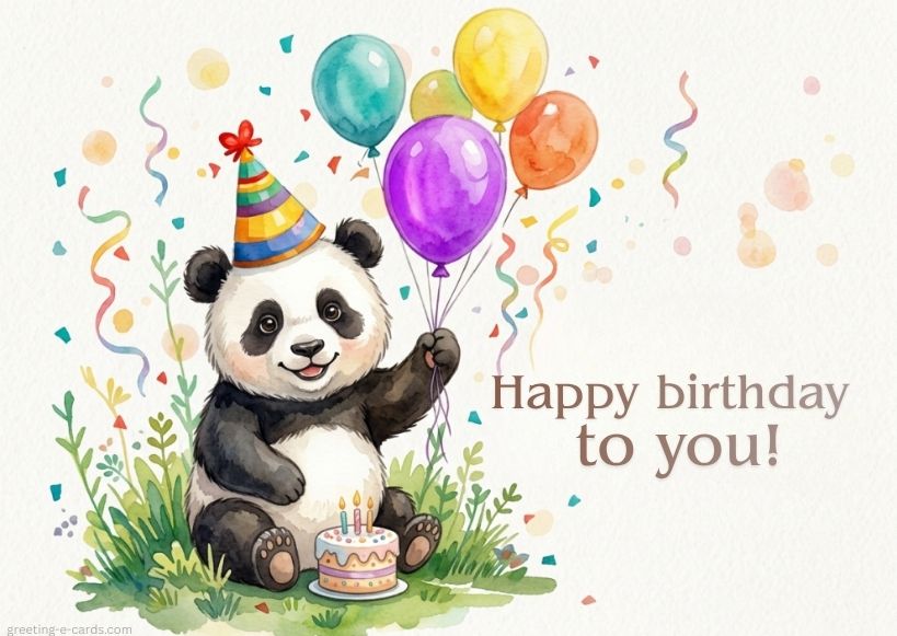 Cute Panda Happy Birthday E-Card - Free E-card no sign up