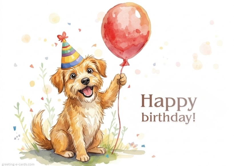Cute Puppy Watercolor Birthday E-Card - Free E-card no sign up
