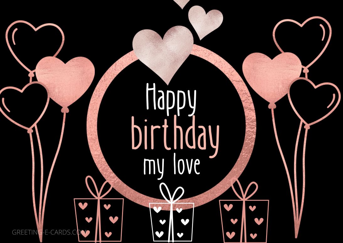 Happy Birthday Lover E-Card with Hearts - Free E-card no sign up