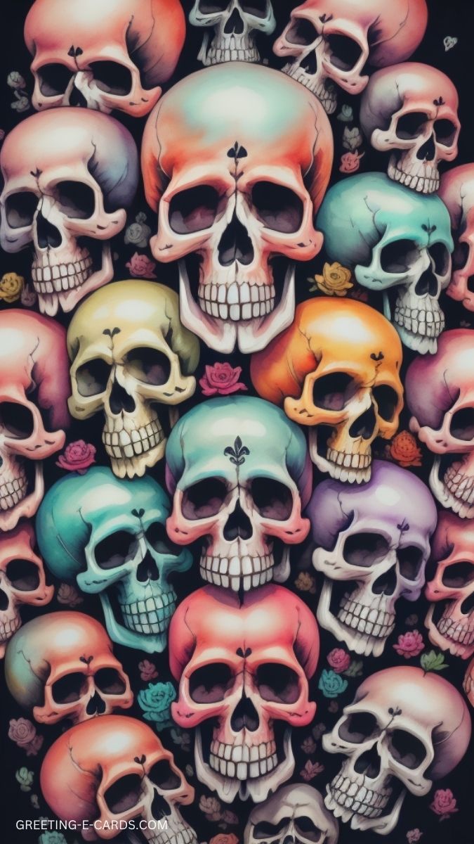 Colorful Skulls Phone Wallpaper