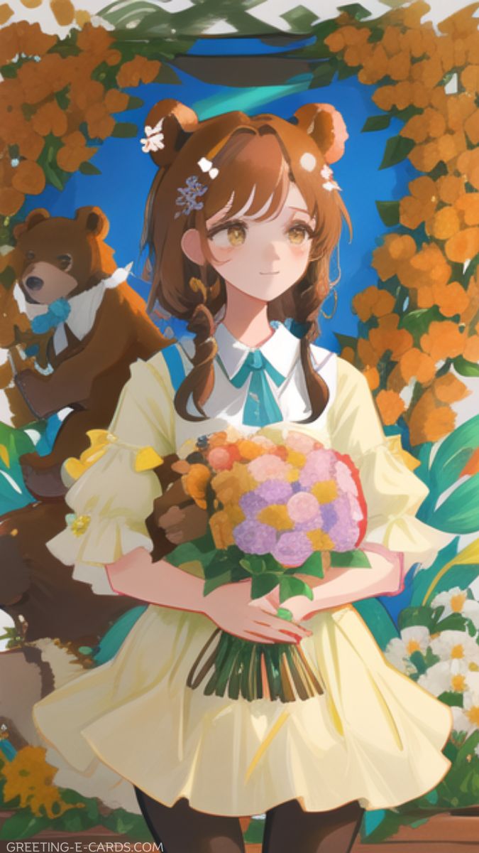 Cute Girl with Flowers Phone Wallpaper