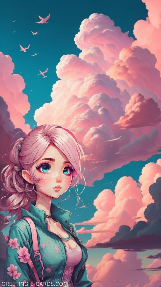 Pink Clouds Dreamy Girl Phone Wallpaper