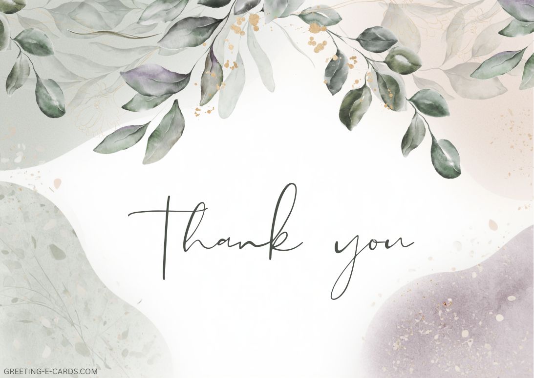 Elegant Thank You E-Card with Watercolor Leaves - Free E-card no sign up
