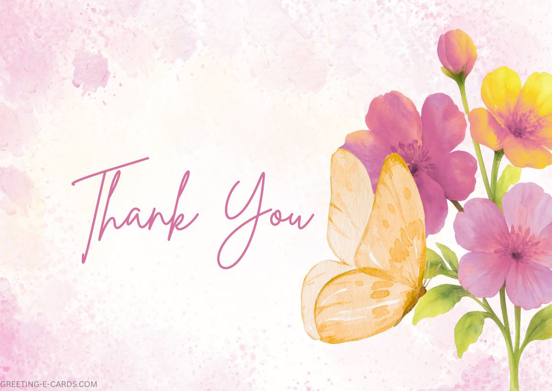Floral Butterfly Thank You E-Card - Free E-card no sign up
