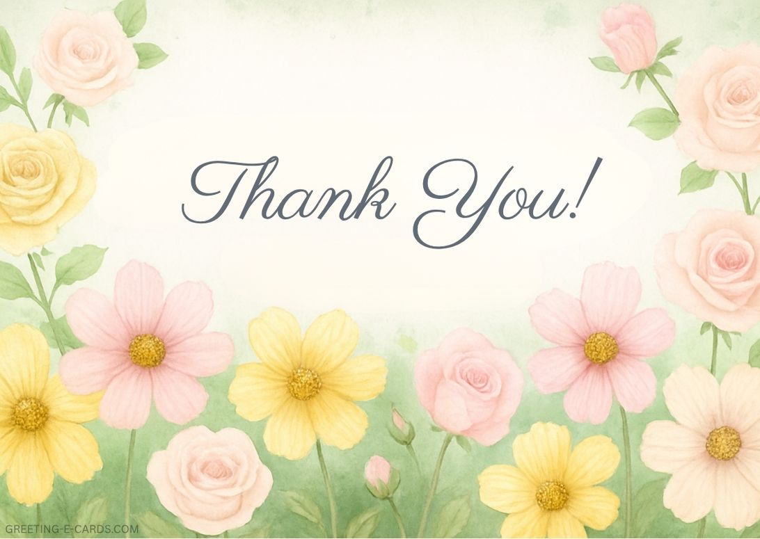 Floral Thank You E-Card with Roses - Free E-card no sign up