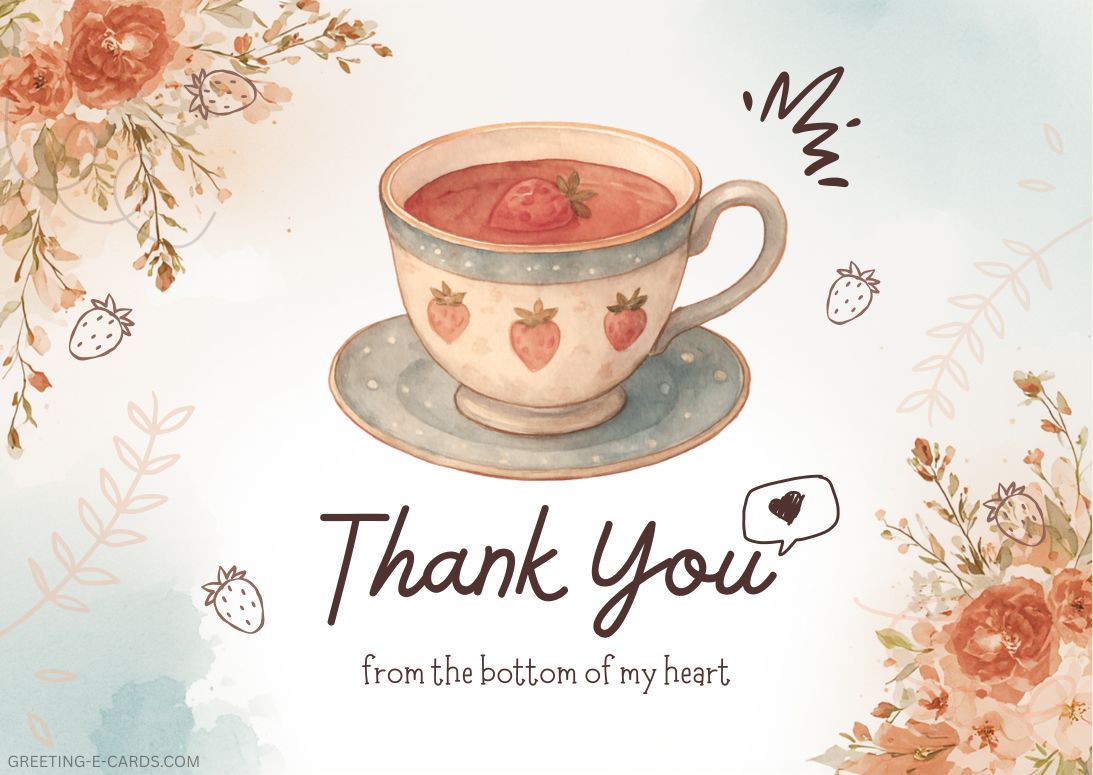 Floral Thank You E-Card with Teacup - Free E-card no sign up