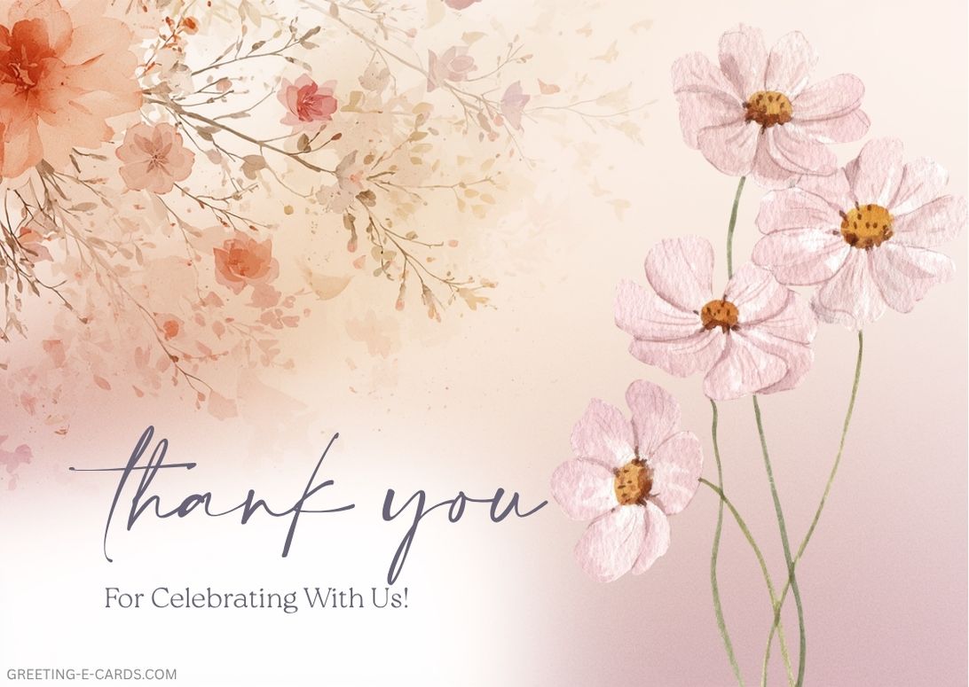Floral Thank You E-Card with Watercolor Flowers - Free E-card no sign up