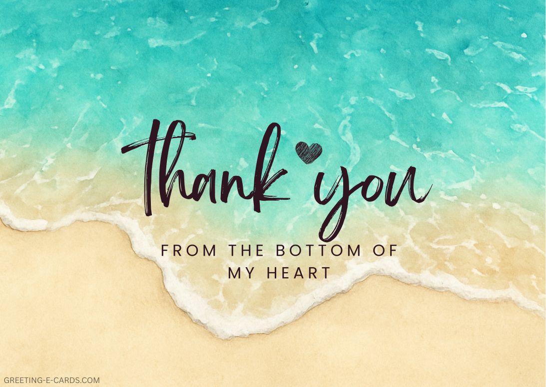 Thank You E-Card with Beautiful Beach Ocean Scene - Free E-card no sign up