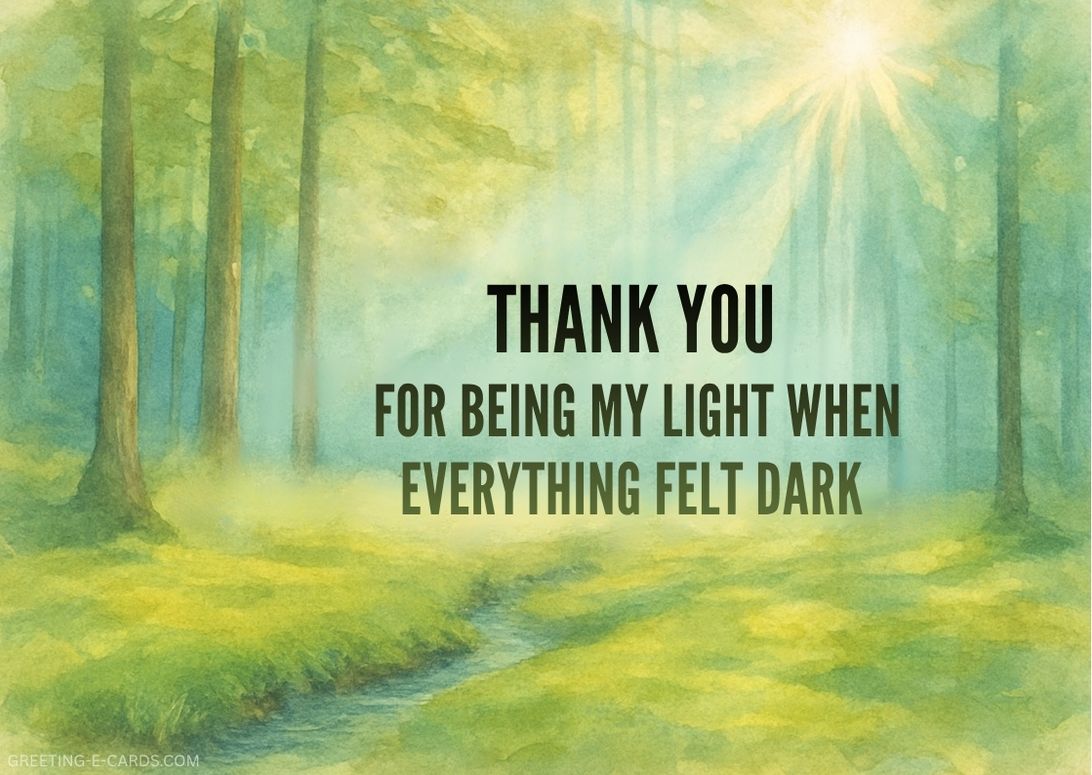 Thank You E-Card with Forest Sunbeam Design - Free E-card no sign up