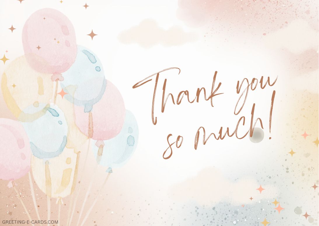Watercolor Balloon Thank You E-Card - Free E-card no sign up