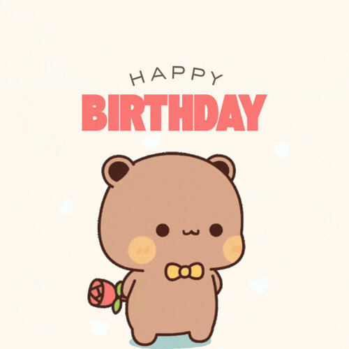 Cute Bear with Rose Happy Birthday GIF