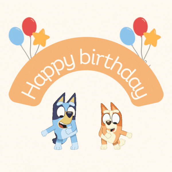 Fun Bluey And Bingo Birthday GIF-Card