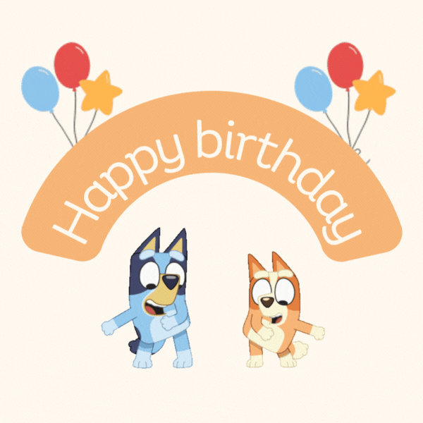 Fun Bluey And Bingo Birthday GIF-Card
