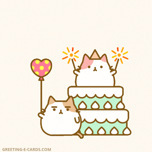 Cute Cat Birthday Cake Animated GIF
