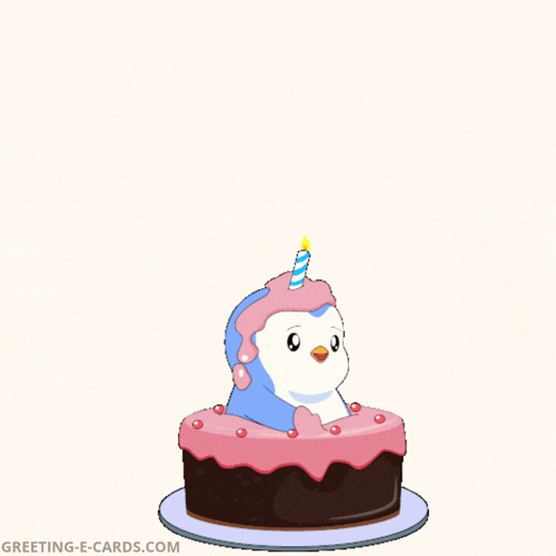 Cute Penguin Birthday Cake Animated GIF