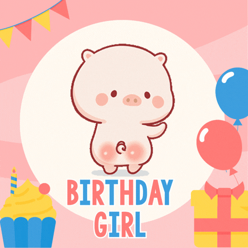 Cute Pig Birthday Girl Animated GIF