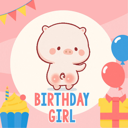 Cute Pig Birthday Girl Animated GIF