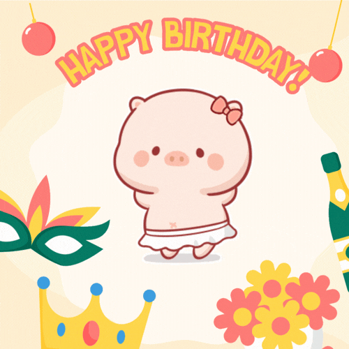 Cute Pig Happy Birthday Animated GIF