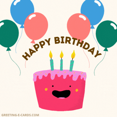 Happy Birthday Cake & Balloons gif card