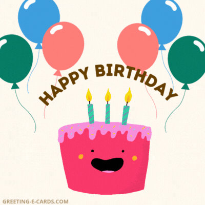 Happy Birthday Cake & Balloons gif card