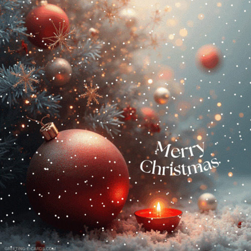 Festive Christmas Gif-Card with Red Ornament