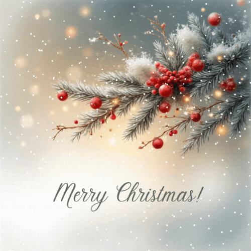 Merry Christmas 2025 Gif-Card with Pine Branch - Free Animated GIF no sign up