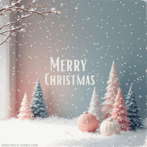 Merry Christmas Gif-Card with Snowy Trees