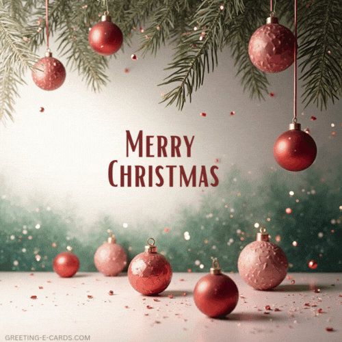 Red Ornaments Christmas Gif-Card - Free Animated GIF no sign up