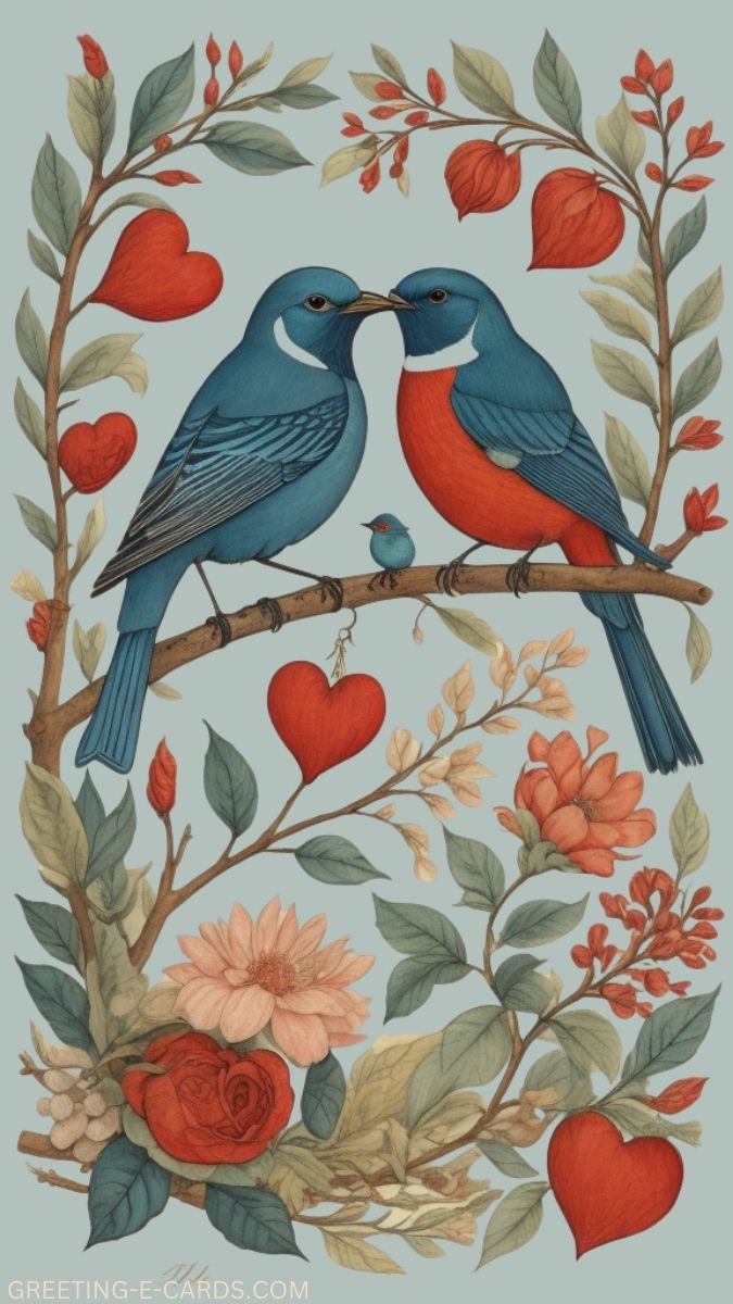 Birds in Love Valentine's Phone Wallpaper