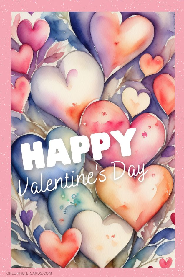 Watercolor Hearts Valentine's Day E-Card