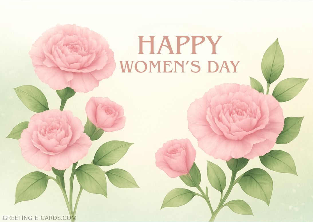Floral Women's Day E-Card with Pink Roses - Free E-card no sign up