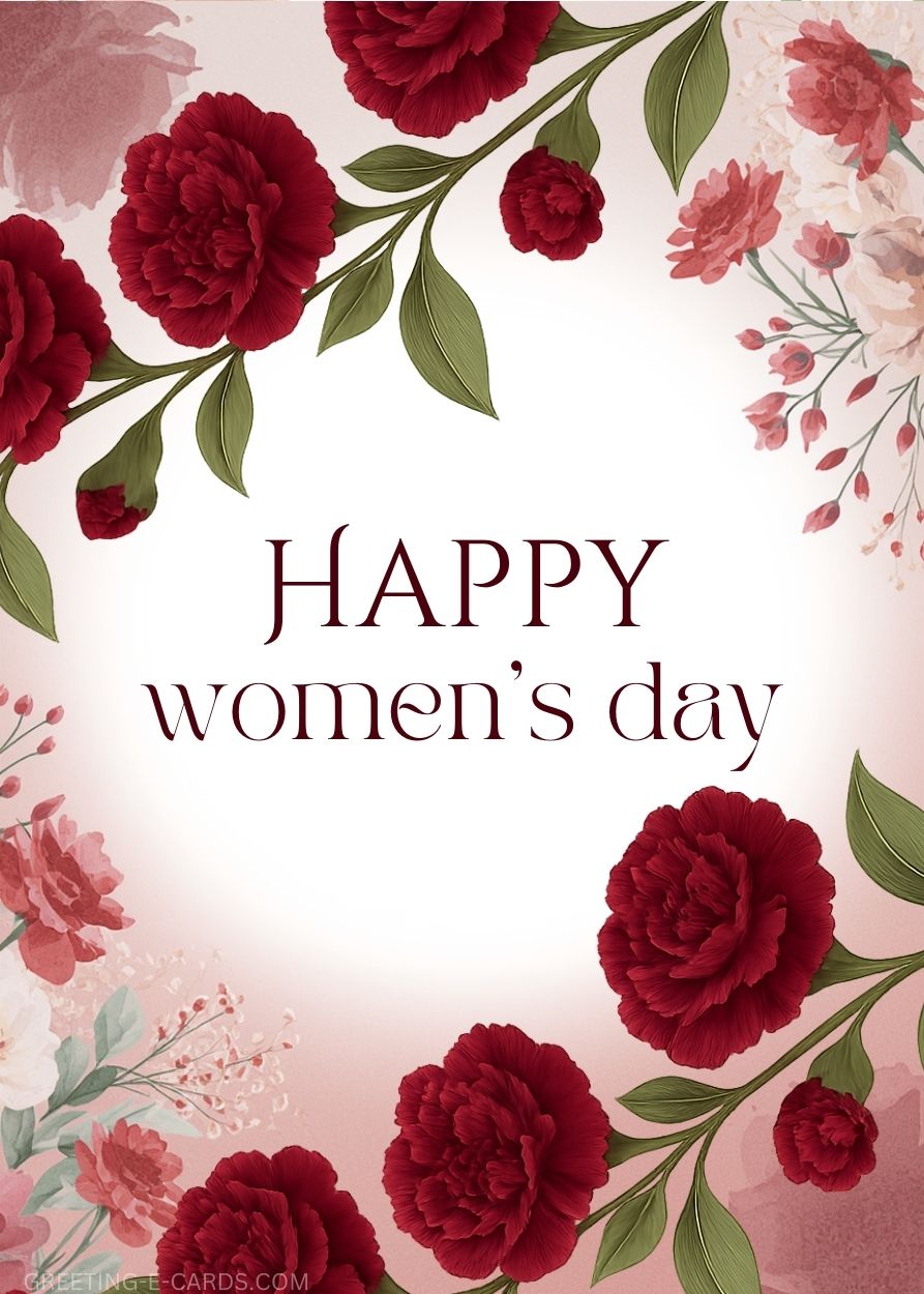 Floral Women's Day E-Card with Red Flowers - Free E-card no sign up