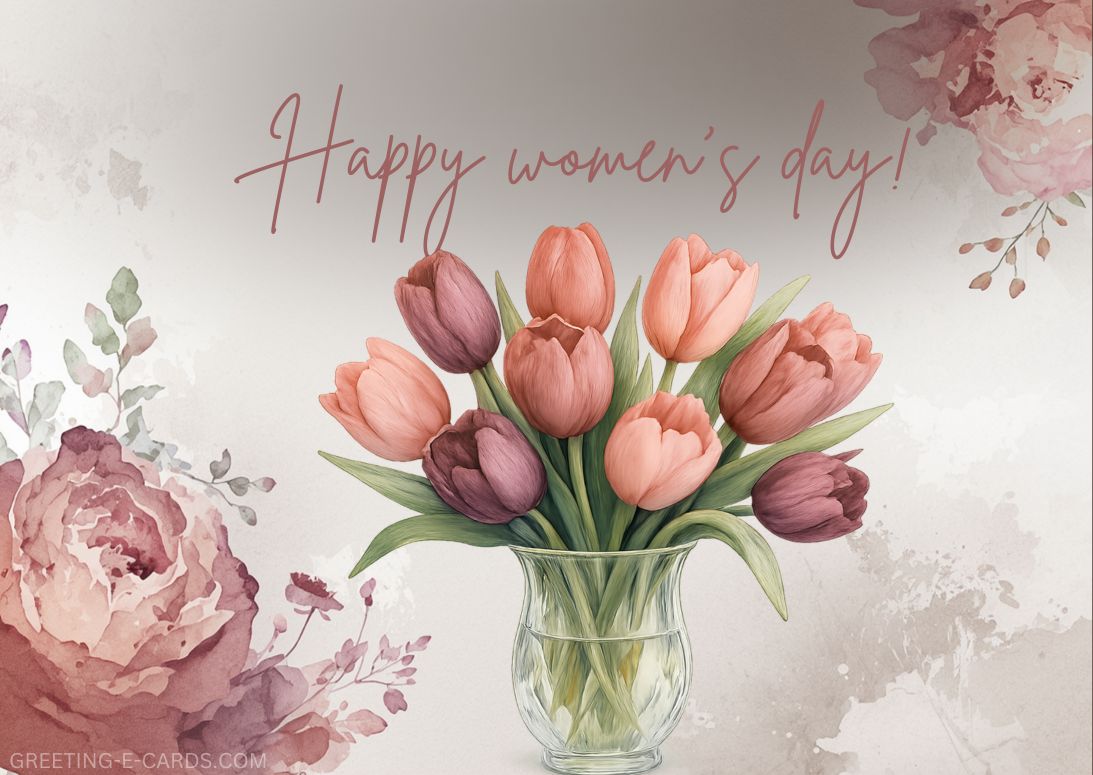 Floral Women's Day E-Card with Tulips - Free E-card no sign up