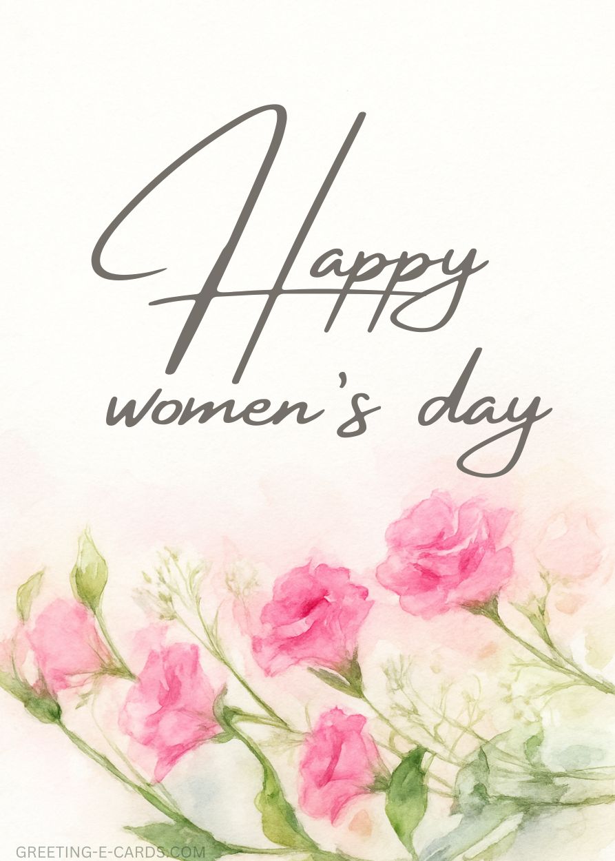 Happy Women's Day E-Card with Pink Flowers - Free E-card no sign up