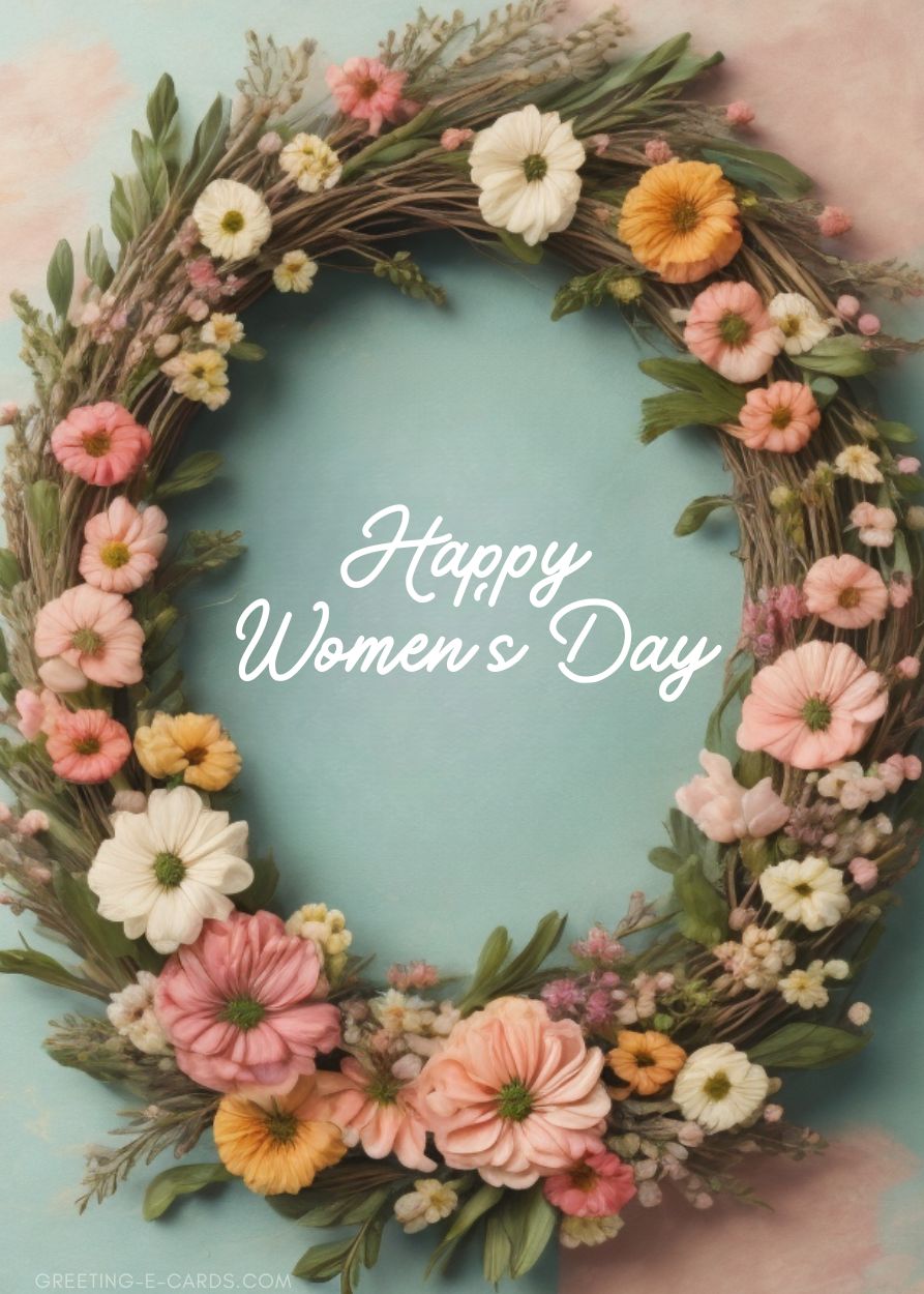 Happy Women's Day Floral Wreath E-Card